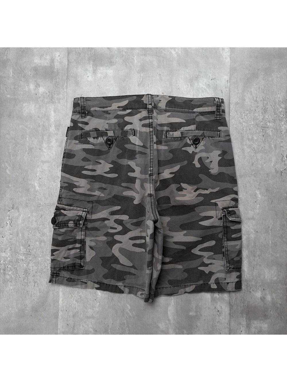 Y2K Grey Ring Of Fire Grunge Baggy Cargo Skater Shorts